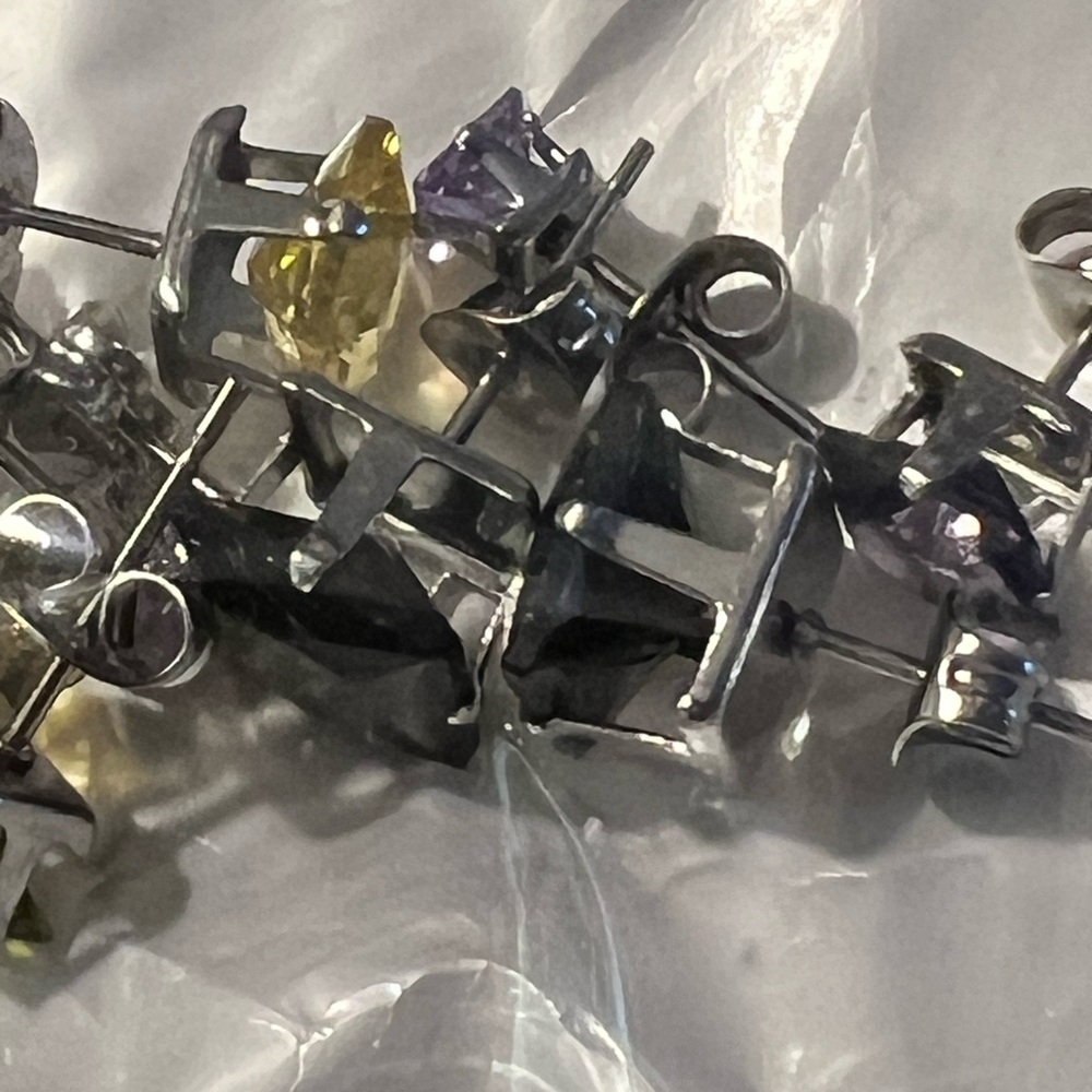 Silver Multi-Color Stud Earring Set - Yellow & Purple